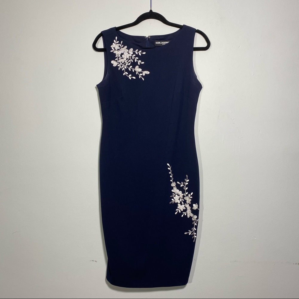 Karl Lagerfeld Navy Blue Appliqué Dress